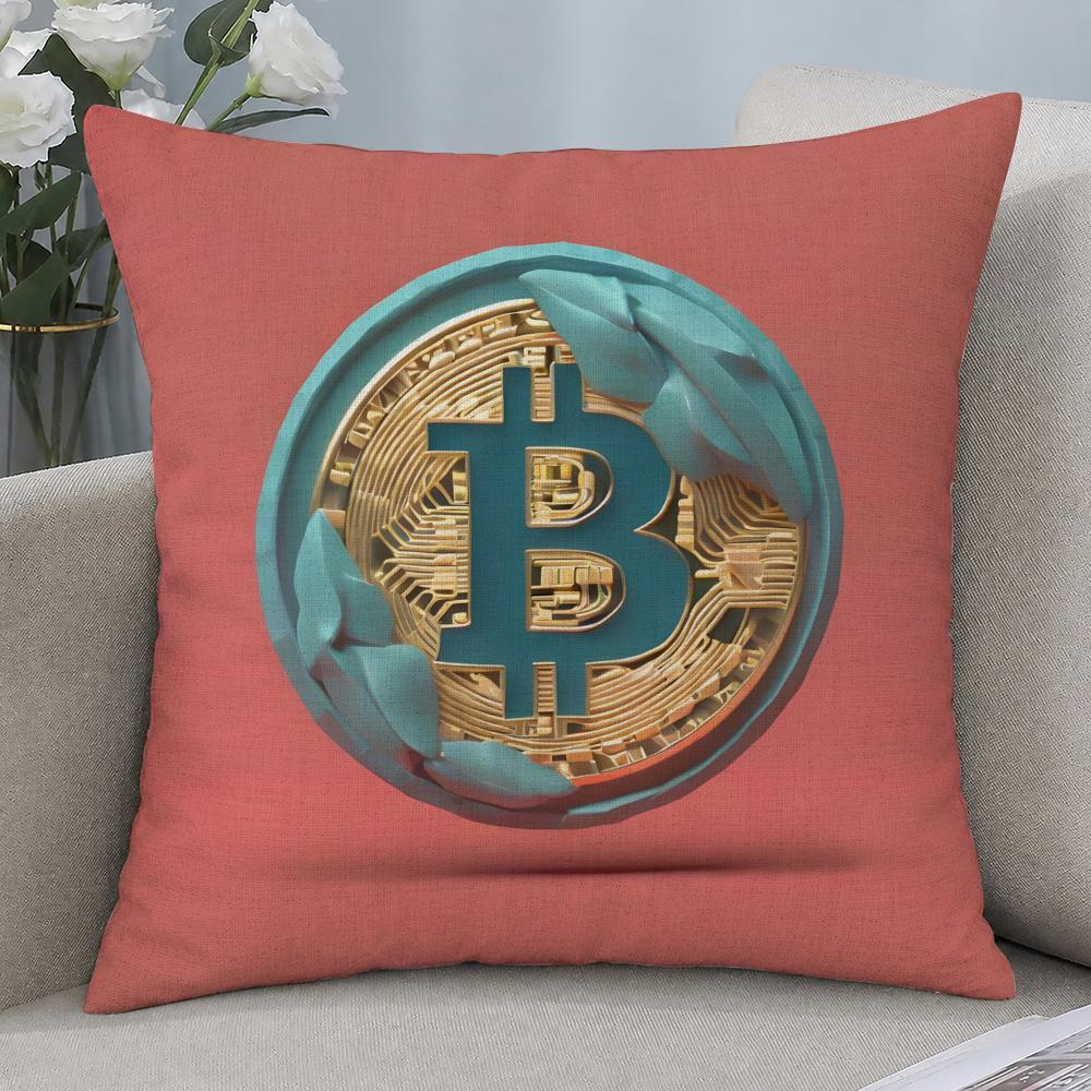 Cryptocurrency Bitcoin Cryptocurrency Btc Cushion Cover Cushion Covers Natural Linen Breathable Sofa Bedroom Decor Pillowcase