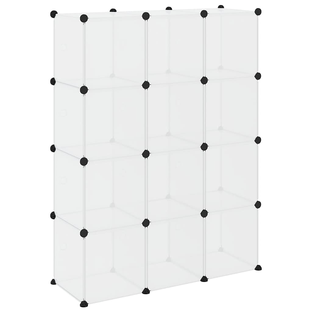 Vidaxl Cube Shelf with 12 Compartments and Doors, Transparent PP