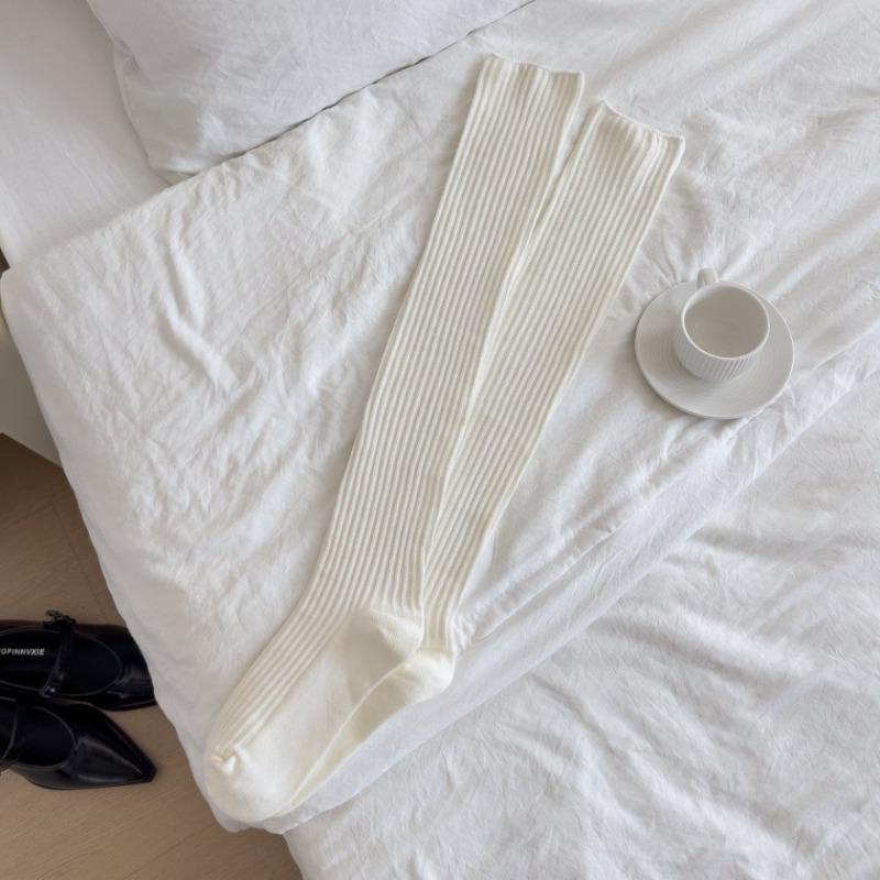 Solid Color Over-the-knee Socks, Three-dimensional Pit Striped Calf Socks, Versatile Boot Socks, Simple School Style, Over-the-knee Breathable