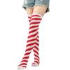 Women Girls Over Knee Long Socks Christmas Diagonal Striped Print Christmas Thigh High Stockings Holiday Party Hosiery