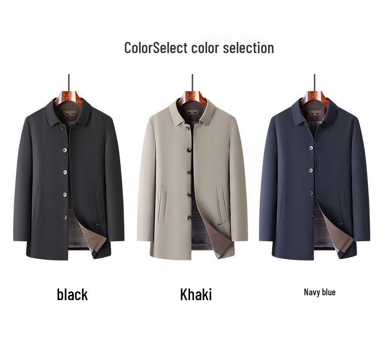 Mid-Length Lapel Business Casual Windbreaker for Men - Spring/Autumn Collection