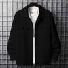 Men Coat Lapel Long Sleeve Solid Color Jacket with Small Square Decoration Loose Fit Single Breasted Outerwear