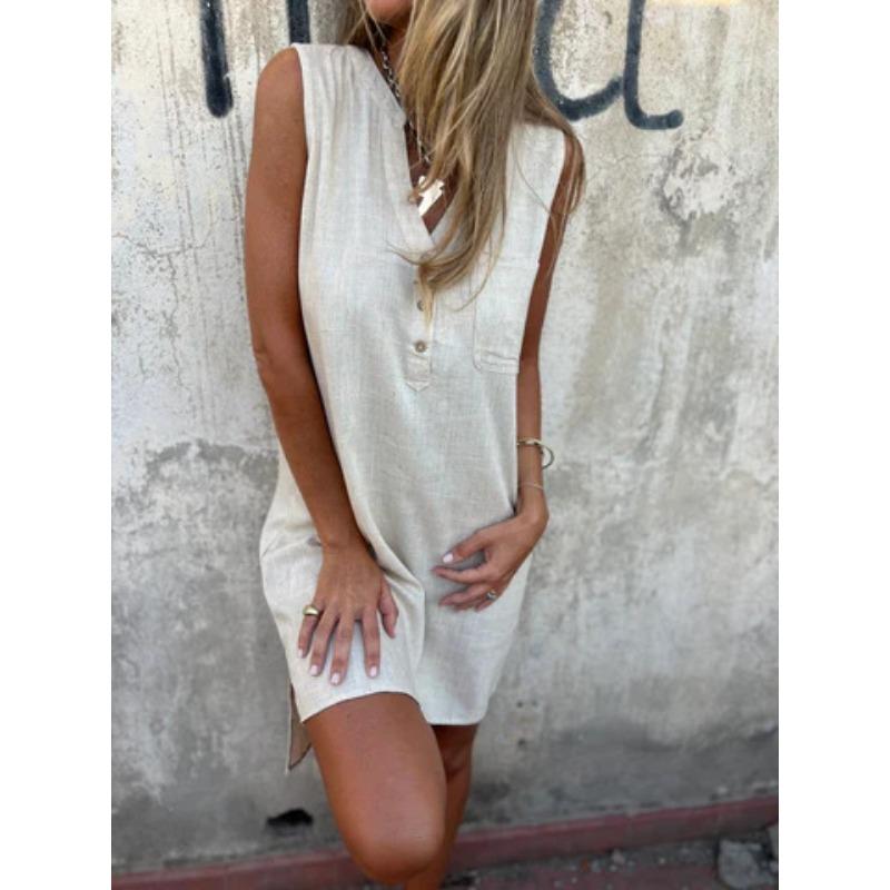 

YYFS Женская мода лето весна однотонный принт без рукавов V-образный вырез свободная талия повседневные платья XXXXL