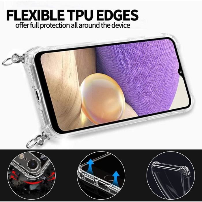 Coque de protection - Samsung - A32 5G - Transparente - Anti-rayure - Cordon rose