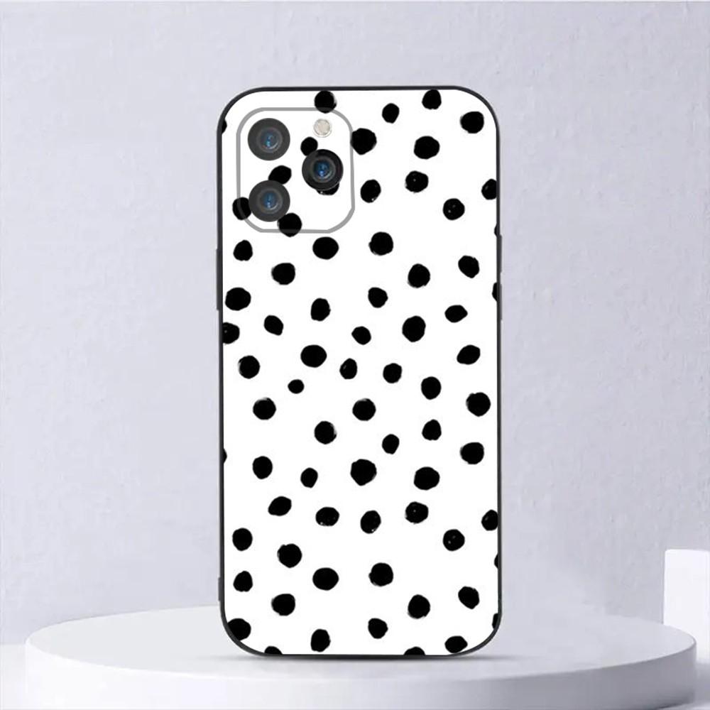 Black And White Polka Dot Phone Case For iPhone 15,14,13,12,11,Plus,Pro Max,XS,X,XR,SE,Mini,8,7 Soft Silicone Black Cover