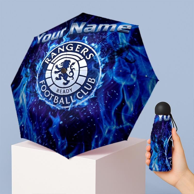 Rangers FC Manual Five Fold 8 Rib Umbrella Support Custom Text, Lightweight Travel Umbrella