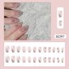 24pcs Glossy Short Coffin Press On Nails Pink French Style False Nails with Rhinestone Glitter Reusable Fake Nails