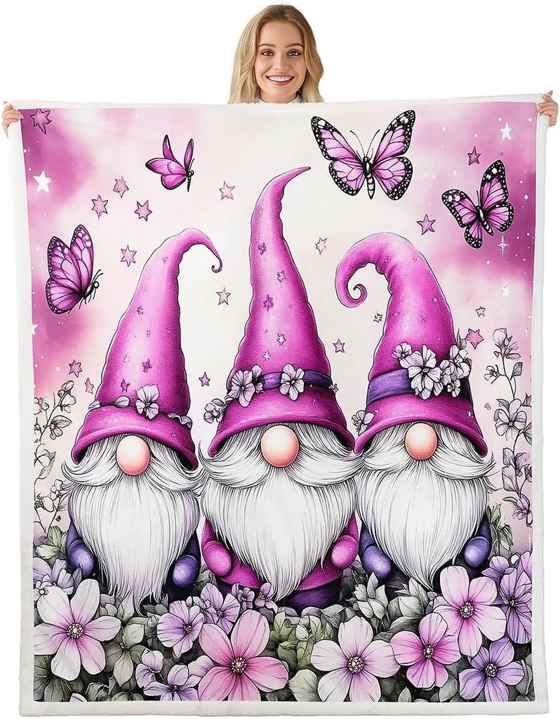Cartoon Gnomes Fleece Blanket,Dwarf Throw Blanket Throw for Bedroom Living Rooms Sofa Couch,Colorful Stars Sherpa Blanket