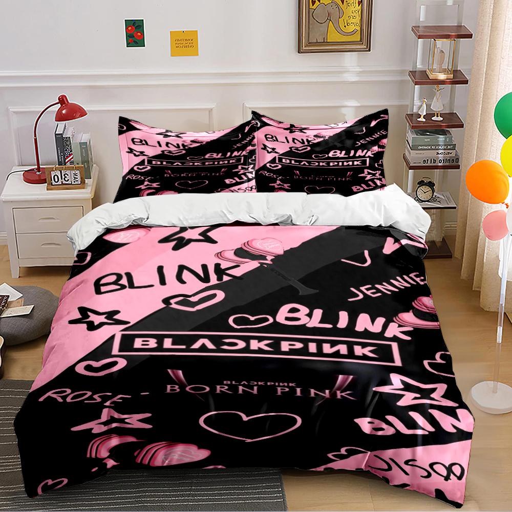 Blackpink Blink Bedding Set Pink Black Design Bedding set (1 duvet cover, 2 pillowcases, duvet not included)