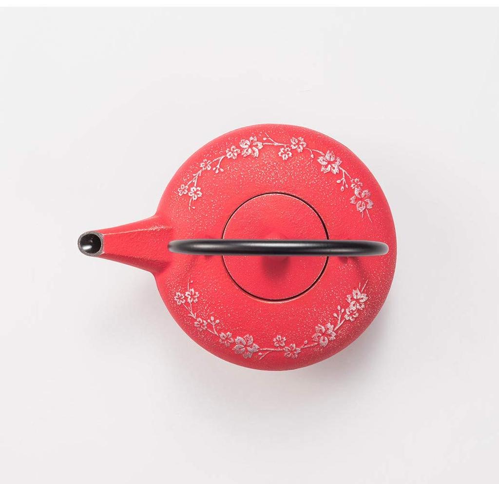 Iwachu Teapot Japanese Sakura Plum Color Enamel Inside Nambu Ironware 12388 Silver/Red 0.6L
