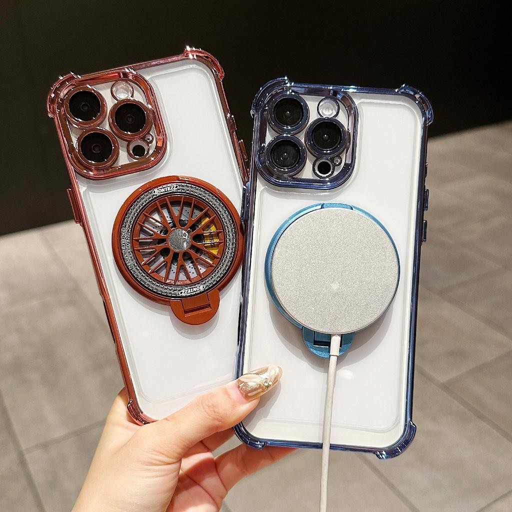 For iPhone 16 Pro Magnetic Case Rotating Fidget Spinner Kickstand PC+TPU Airbag Mobile Cover