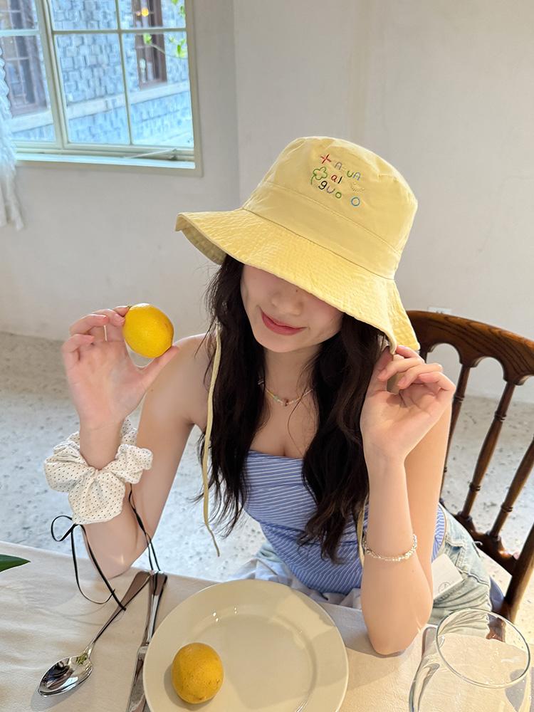 Big Eaves Bucket Hat Women's Summer Tide Outdoor Travel Versatile Pink Cartoon Small Fresh Sunshade Sunscreen Basin Hat