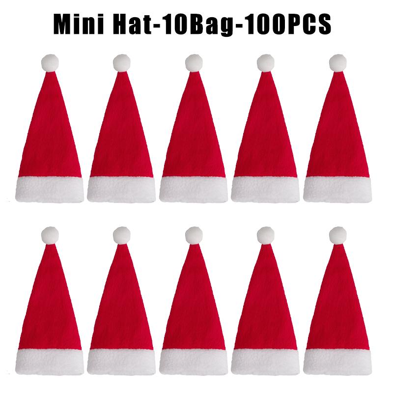 Holiday Table Setting Set Mini Santa Hat Christmas Cutlery Cover Bottle Cosy Flannel Utensil Holder Decor
