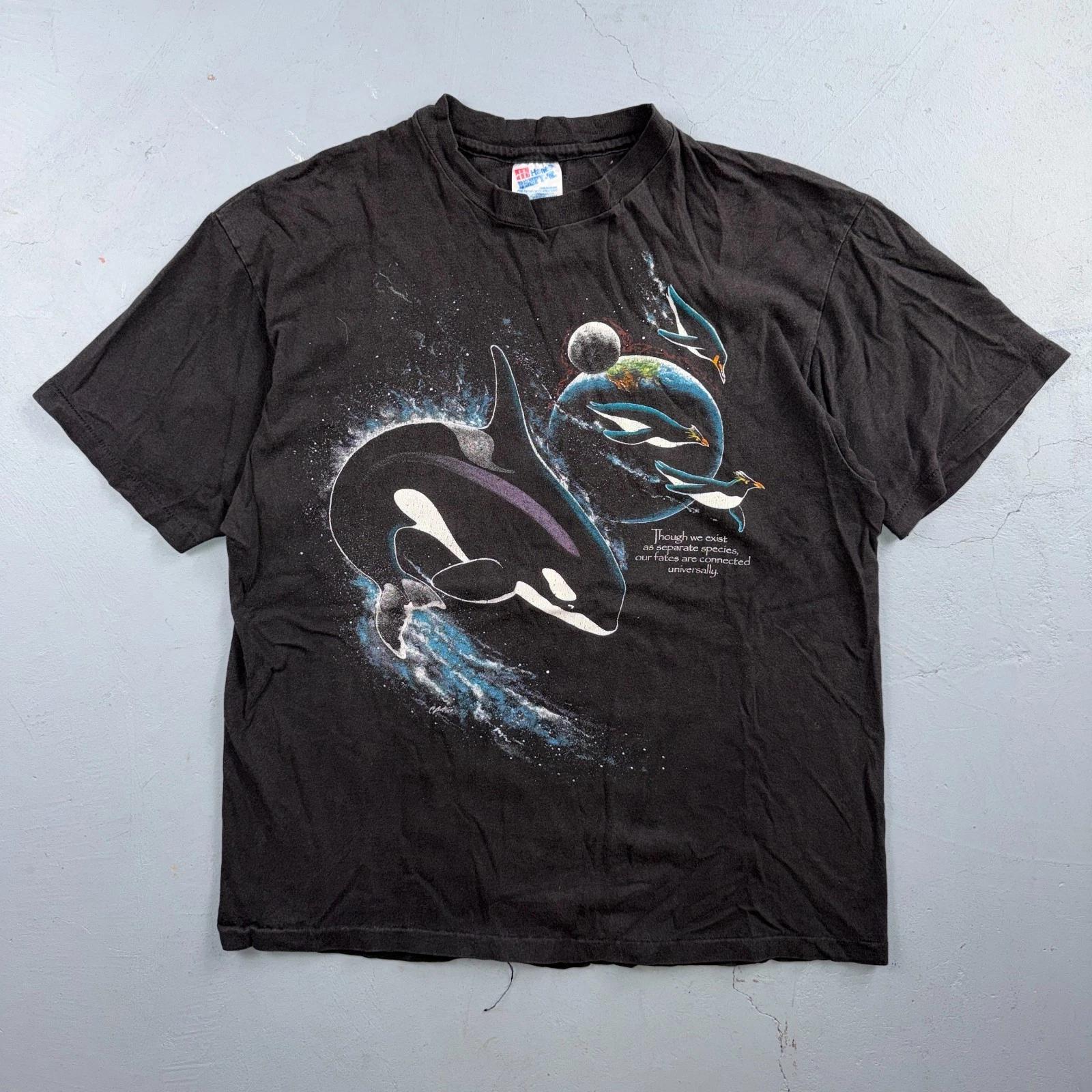 VTG 1990s Harlequin Space Galaxy Wildlife Epic Dolphin Whale Animal T Shirt L 3XL