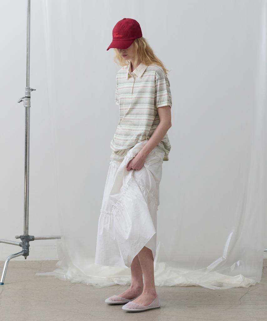 Toabe Sand Half-Open Striped Polo Tee (Pink)