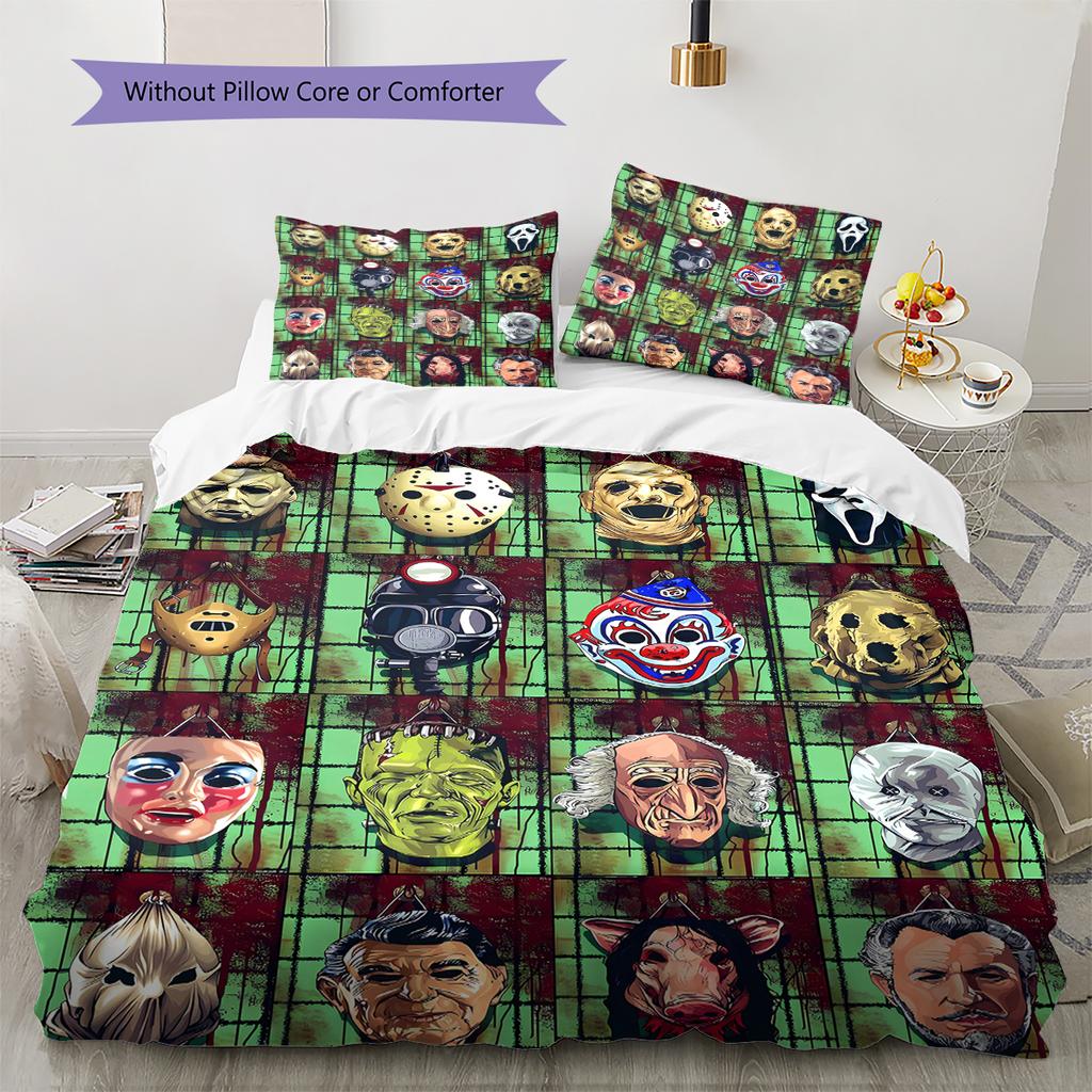 Horror Killer Pattern Bedding Quilt Set Quilt Cover Pillowcase Home Decoration Gift (1 * Duvet Cover + 2 * Pillowcase, Without Core)