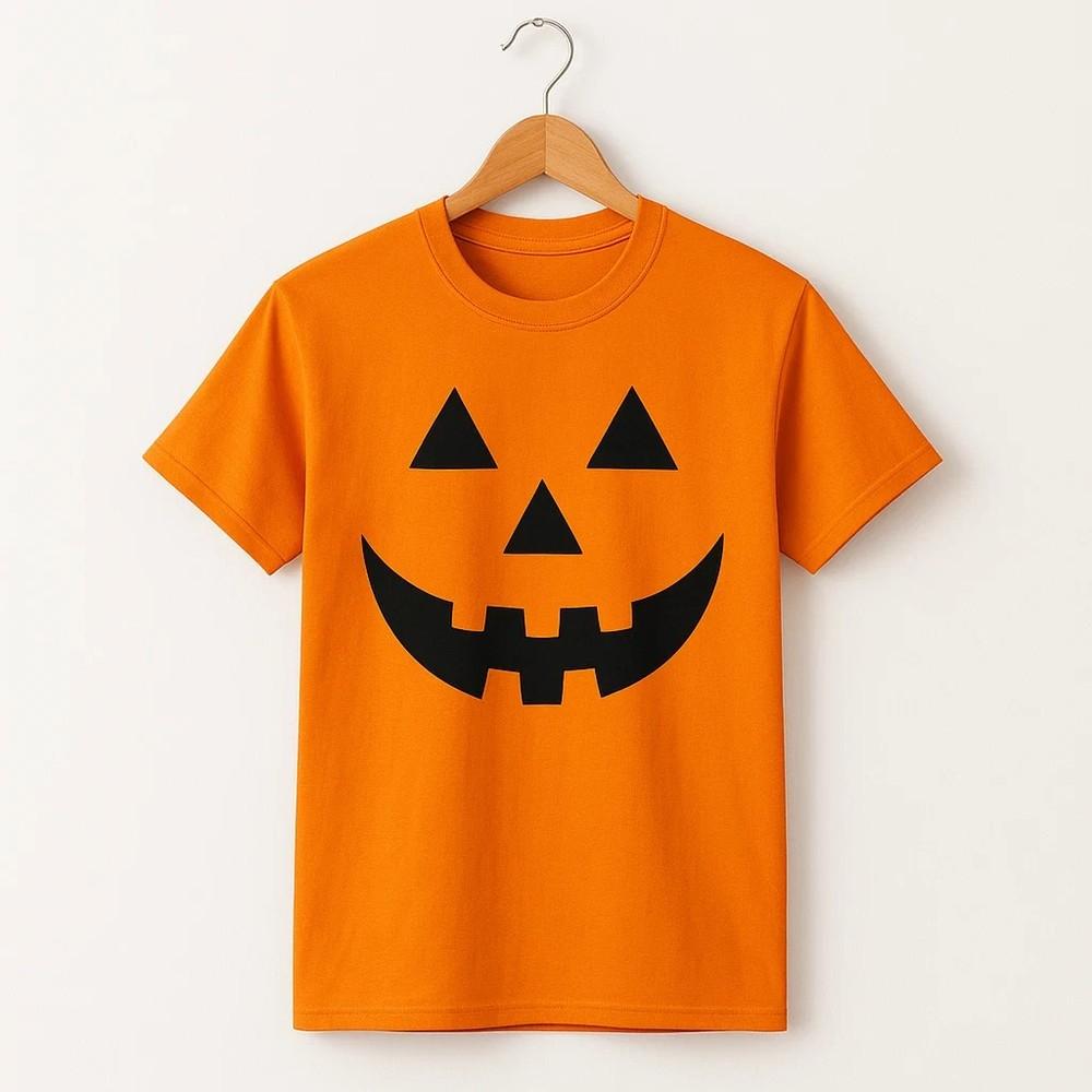 Adult Jack-O-Lantern Halloween T-Shirt in Orange - Adult Unisex T-Shirt
