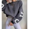 Damen Crew-Neck Langarm Oversized Sweatshirt Lockerer Schnitt Winter Buchstabenprint Pullover Top