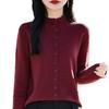 Women's Spring Fine Wool Cardigan - Half-High Collar, Solid Color, Loose, Slimming Sweater Coat