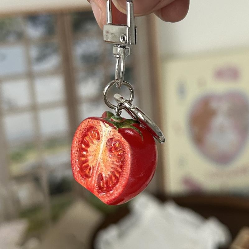 1/3Pcs 3D Half Cut Tomato Keychain Plastic Fruit Charm Cute Pendant For Phone Case/Bag Ideal Birthday Gift For Women And Girls