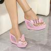 2026 New Women Wedge Heel Slide Sandals,  Open Toe Platform Mules, Thick Sole High Heel Model Slippers, Plus Size