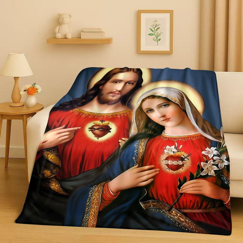 Classic Jesus Virgin Mary Art Flannel Blanket,Ultra Soft Warm Plush Throw for Home Bedroom Bed Sofa Cover Office Travel Gift Kid