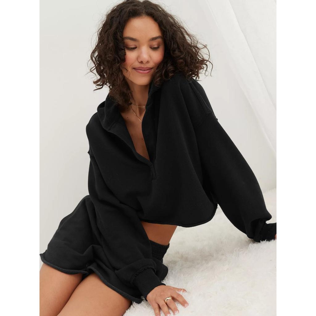 Fashionable Loose and Trendy Hooded Sweatshirt for Women In Spring and Autumn, Women's V-neck Top, Pullover Long Sleeved Shirt