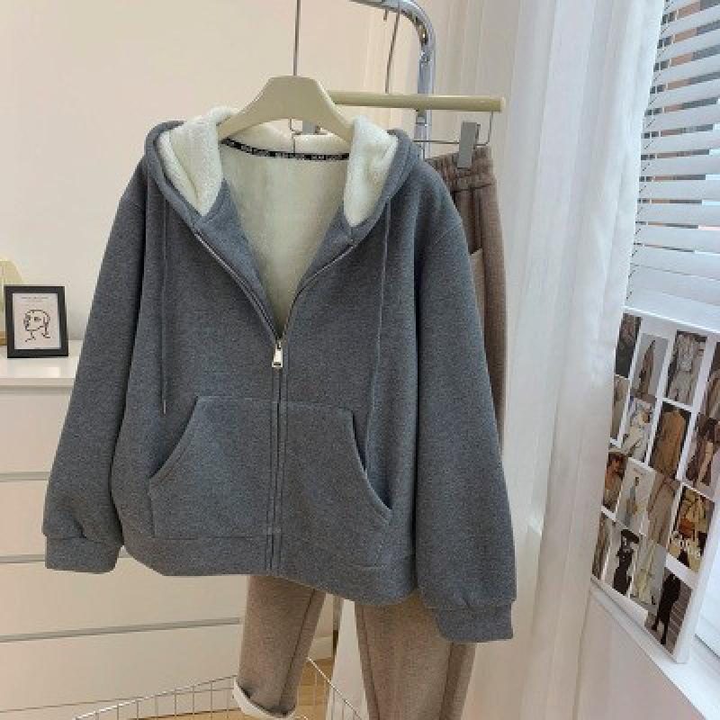Women's Long Sleeve Zip Up Hoodie Loose Fit Office Style Cardigan Fleece Lined Sweatshirt Jacket