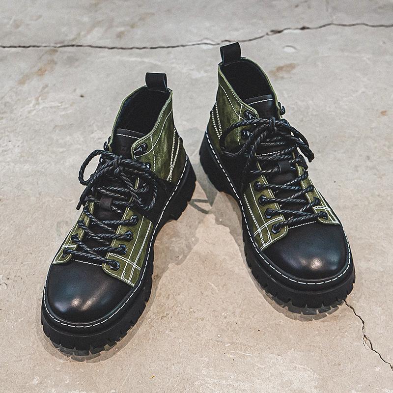 Modedesigner Marke Herren Motorradstiefel Street Arbeitsstiefel Trendige Ritterstiefel Herren Lässige Kurze Stiefel Grün Modisch