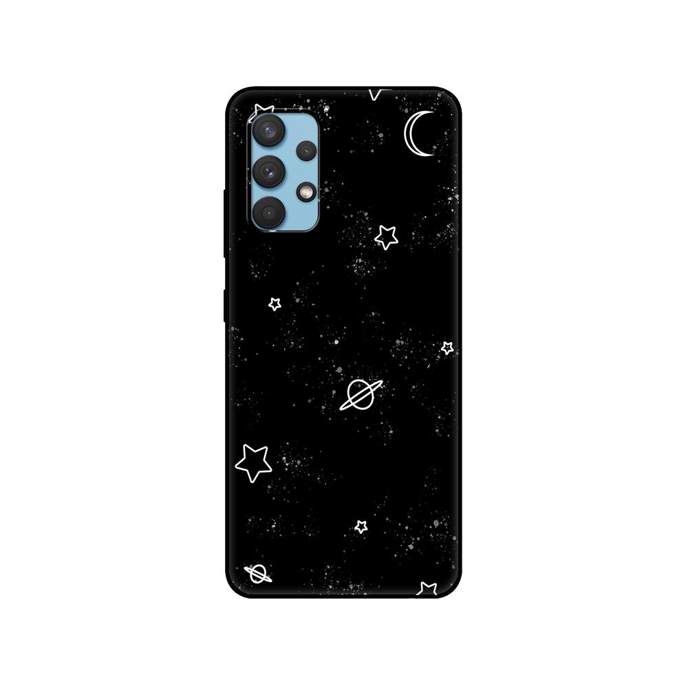 Black Tpu Case For Samsung Galaxy A12 A22 A32 A42 A52 A72 4g 5g S21 PLUS Ultra Back Cover Space Spaceship Stars and Moon