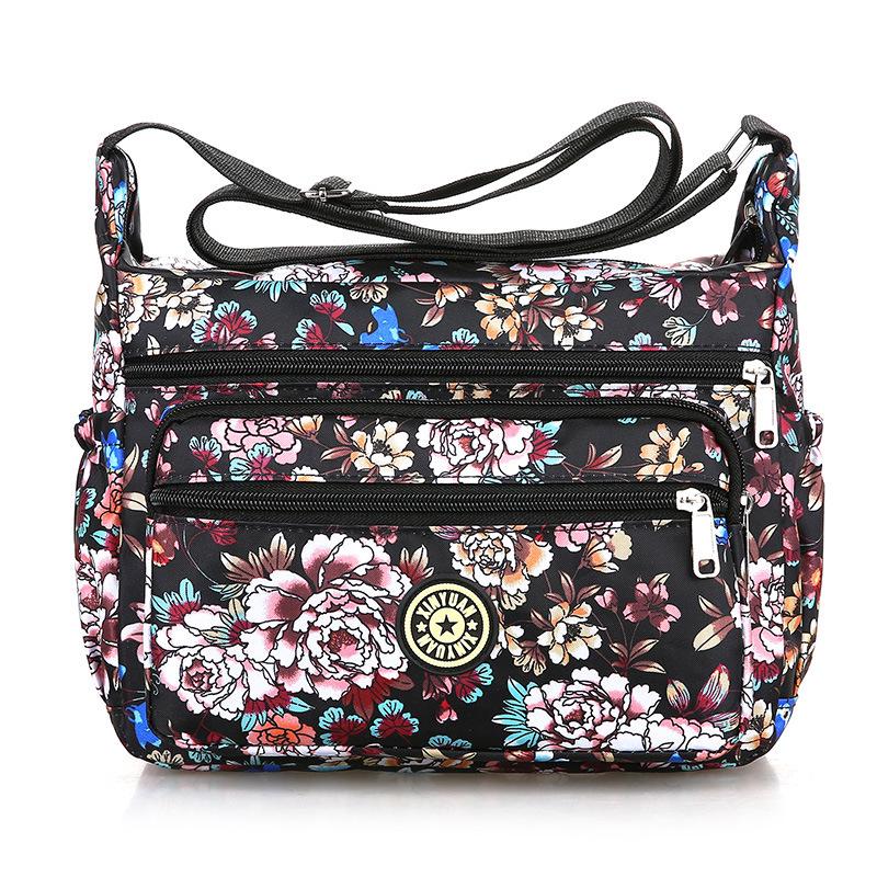 2024 Цветочная нейлоновая сумка кроссбоди для среднего и пожилого возраста - Ткань Оксфорд, Дизайн на одно плечо