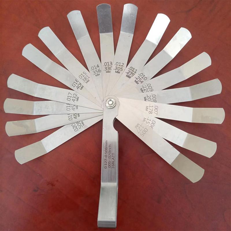 16 Blades Stainless Steel Curved Feeler Gauge Dual Marked Feeler Gauge Set Metric Filler Feeler Gauge for Measuring Slot Size
