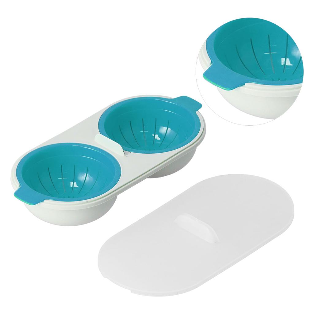 Microwave Egg Cooker Food Grade PP Removable Drain Basket Egg Cooker for Microwave Boiled EggsBlue