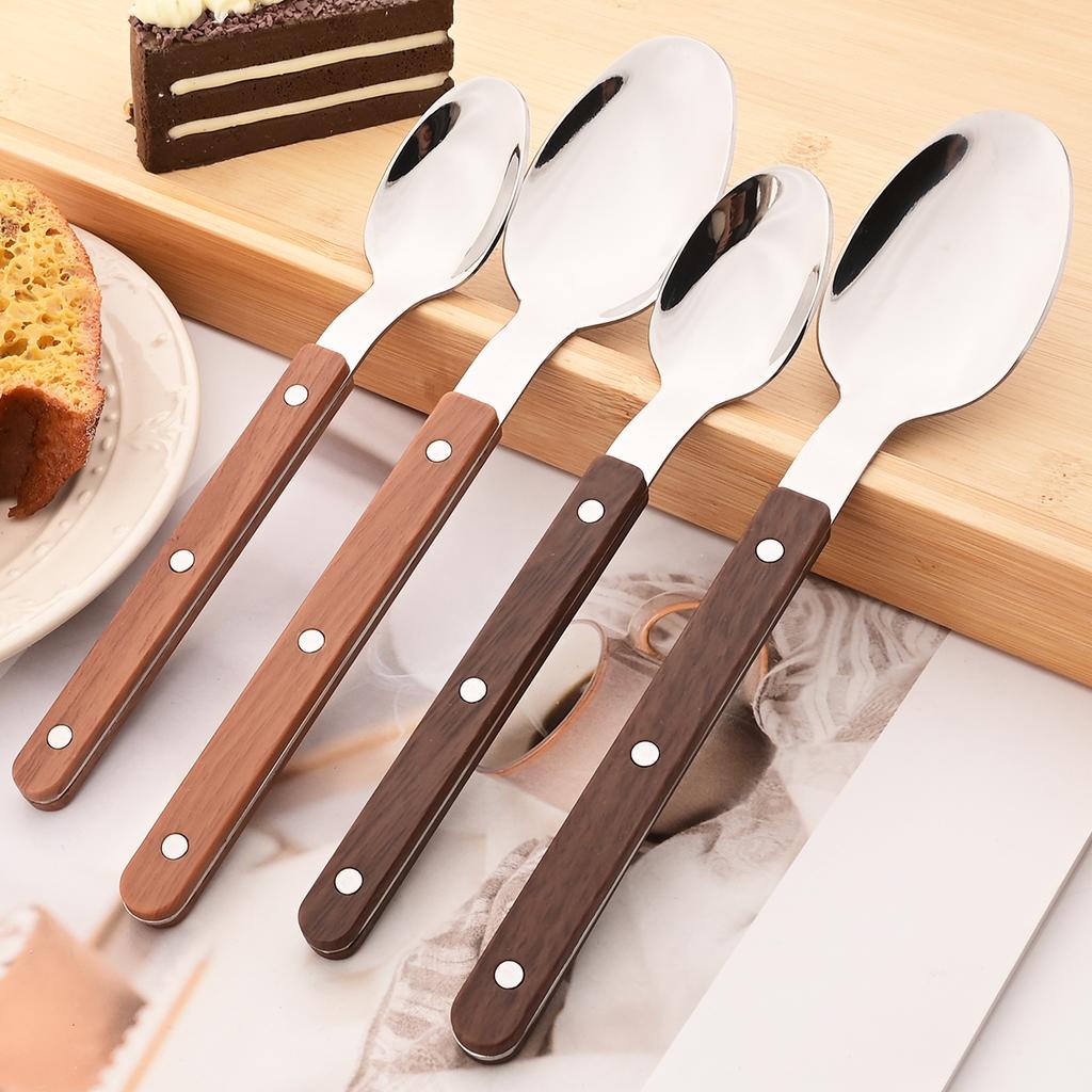 4/5pcs Imitation Wooden Handle Cutlery Set Clamp Stainless Steel Dinnerware Set Western Knife Fork Tea Spoon Tableware Flatware