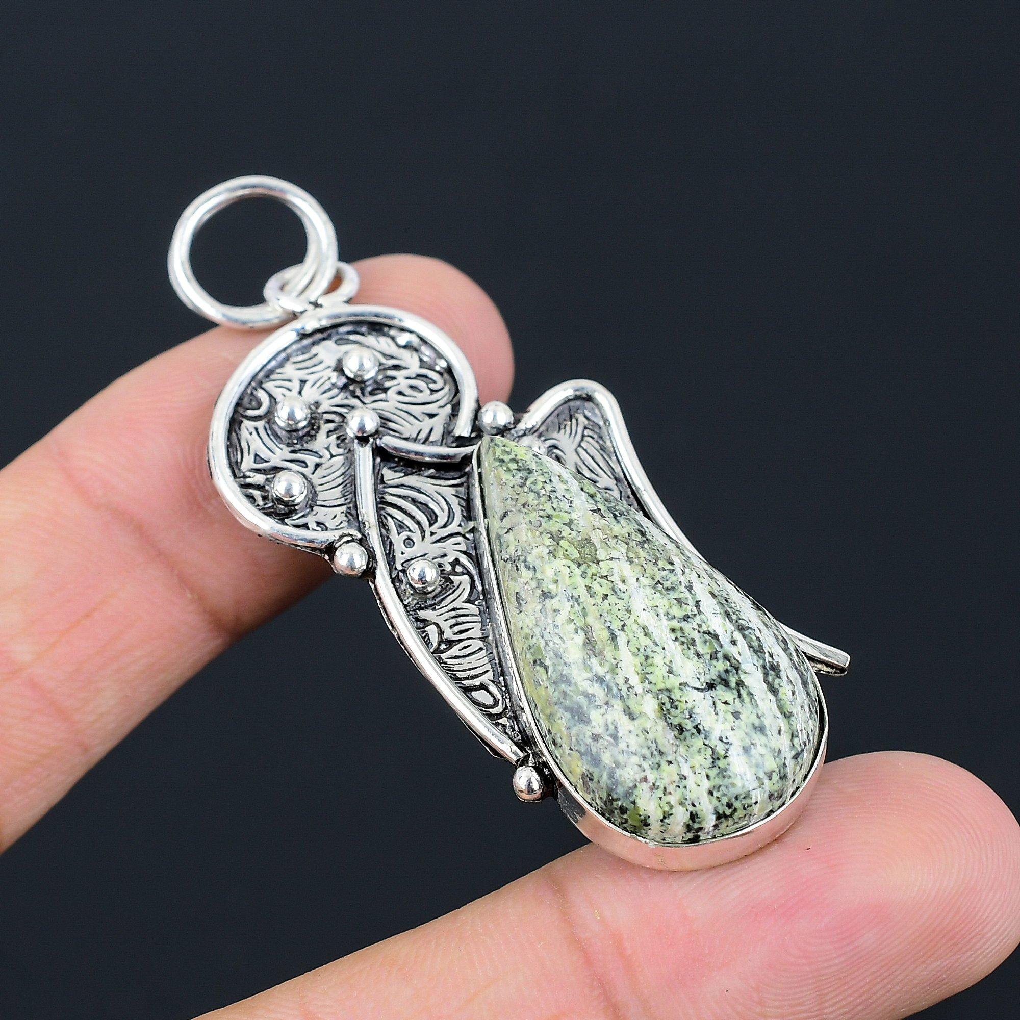 Daughters Day Sale Pear Natural Green Swiss Opal New Pendant 925 Sterling Silver