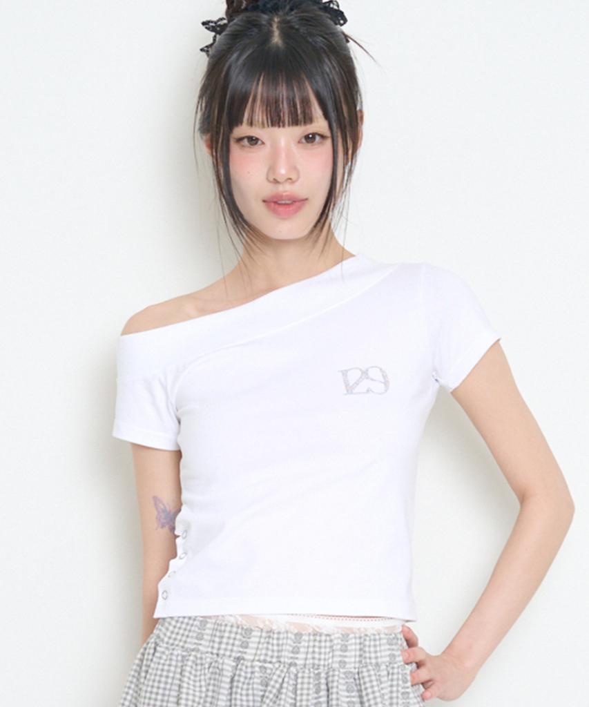 ILLIGO 129 One-Shoulder Hotfix Top White