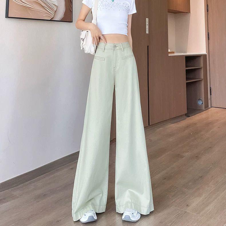 Women s Summer 2026 Matcha Green Tencel Wide-Leg Ice Silk Pants Extra Small