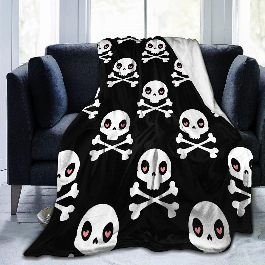 Halloween Horror Blankets Cartoon Skull Bone Flannel Vintage Breathable Throw Blanket for Coverlet Textile Decor