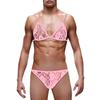 Grote Mannen Sissy Bikini Crossdressing Lingerie Set Kant Doorzichtig Bh Top Met Broekje Strings Ondergoed Gay Nachtkleding Mtf Nachtkleding