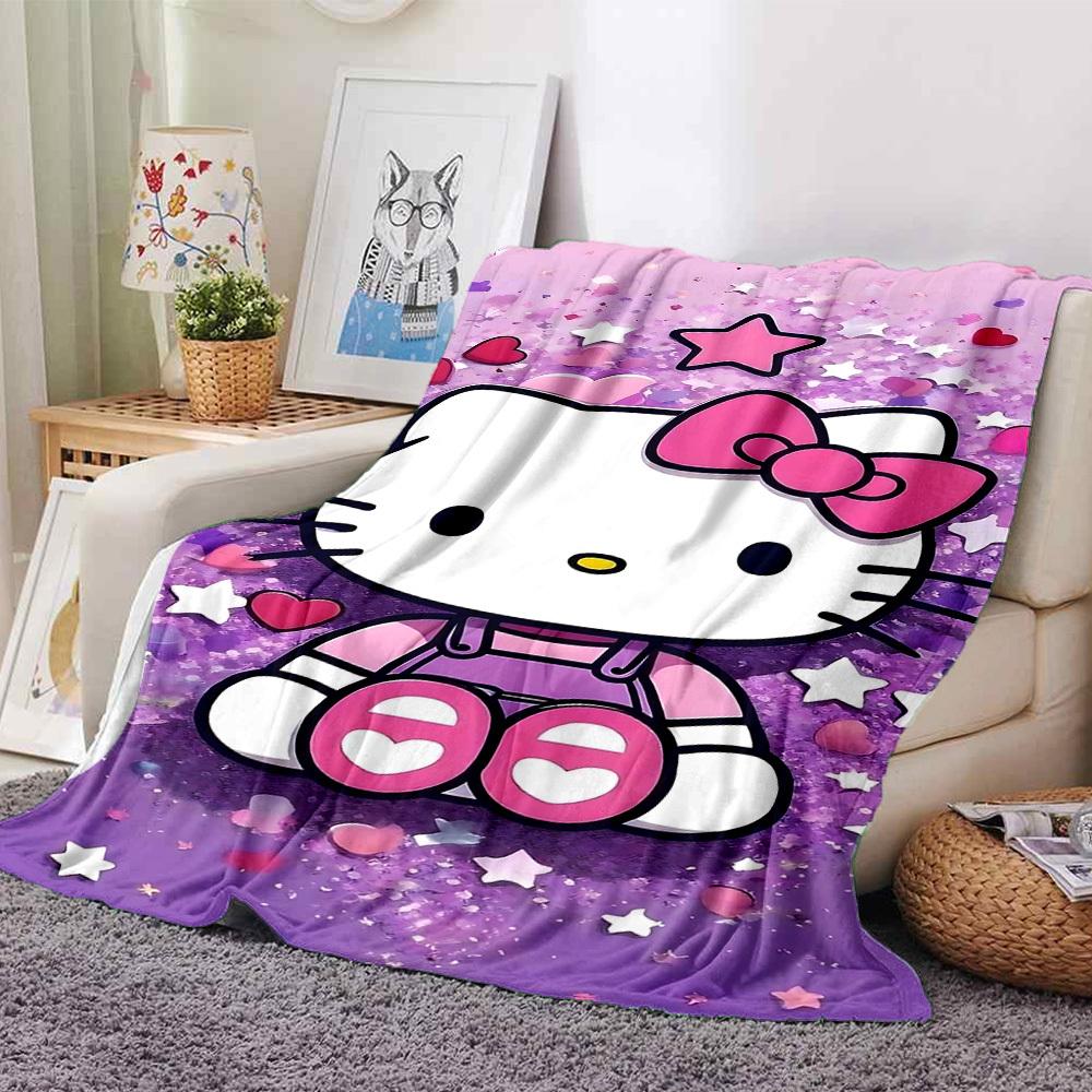 1pc Purple, stars, Kitty blanket Lightweight Flannel Throw for Sofa Bed Travel Camping Livingroom Office Couch Chair