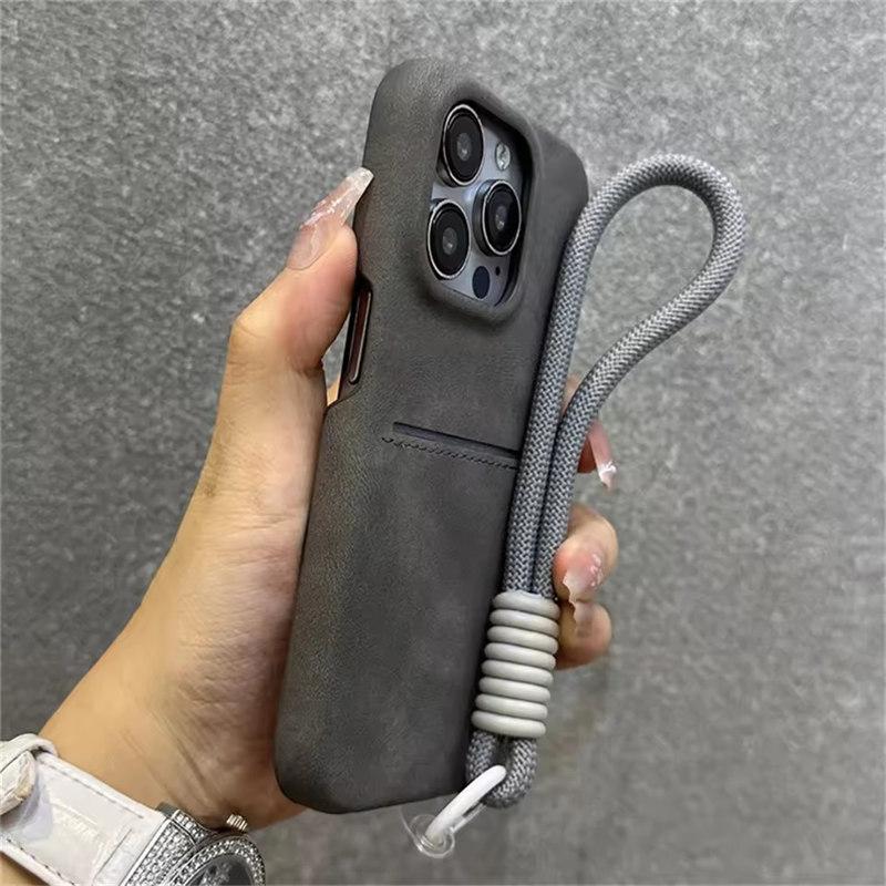 

Матовый держатель для карт с ремешком на запястье для iPhone 16 15 Plus 13 12 14 Pro Max кожаный чехол-бампер для камеры iPhone 13 Pro серый