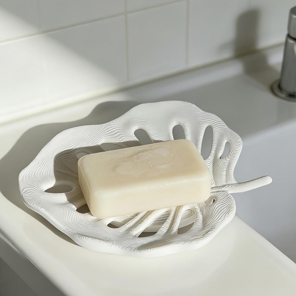 A 3D-Printed Soap Dish And Soap Holder Designed for Home Use To The Bathroom Sink, Featuring a Minimalist Style