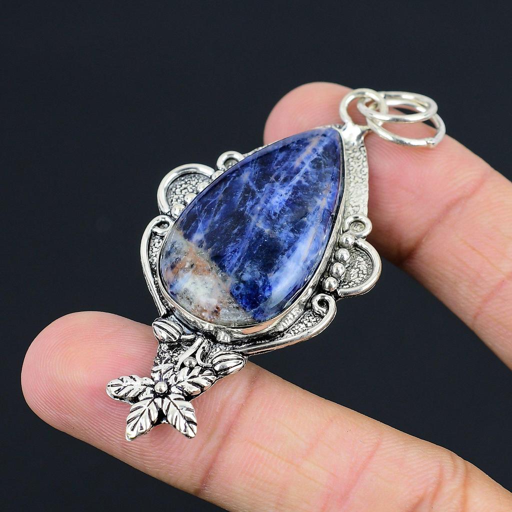 Sisters Day Sale Sodalite Stone 925 Sterling Silver Wife Flower Pendant Jewelry