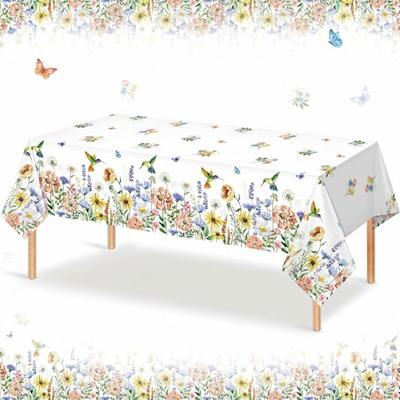 New Butterfly Wildflower Spring Floral Tablecloth Rectangle Shape Reusable Table Cover Waterproof DIY Table Mat Party