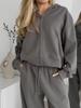 Winter Zipper Hooded Sports Cardigan With Tie Up Pants Two-piece Casual Suit For Women