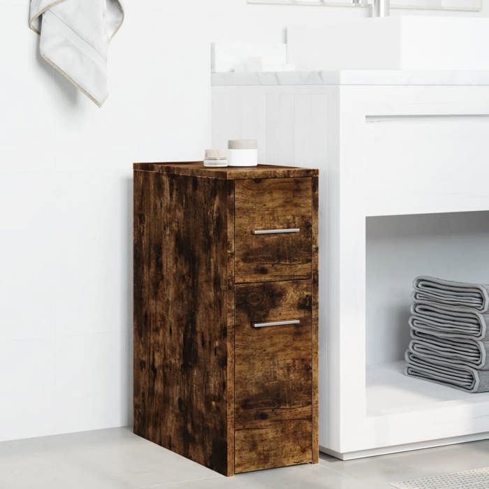 VidaXL Narrow Bathroom Cabinet with Castors Smoked Oak, Tall Bathroom Cabinet, Bathroom Storage 855281