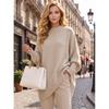 Womens Loose Fit Pullover Sweater Solid Color Long Sleeve Round Neck Knit Top Fall 2025