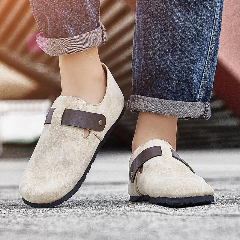 Casual Shoes For Men Women Soft Wooden Sole Breathable Leather Upper Shoe Fashion Arch Suede Sandals Retro Cork Clogs Size 45