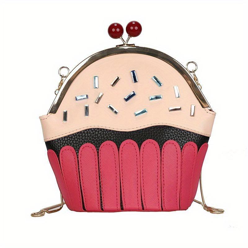 

New Cute Shoulder Bag Personality Creative Cake Ice Cream Bag Fashion Chain PU Bag Rose Pink A