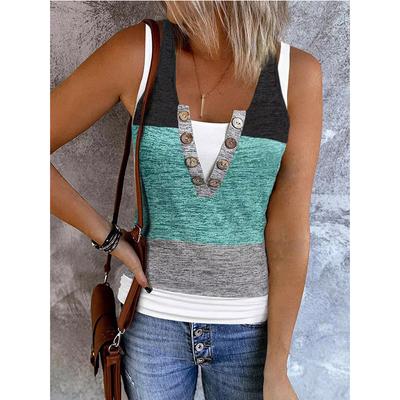 Women's Faux Two-Piece Tank Top Summer Casual Slim Sleeveless Shirt Basic Camisole Colorblock Button Vest 2023 New